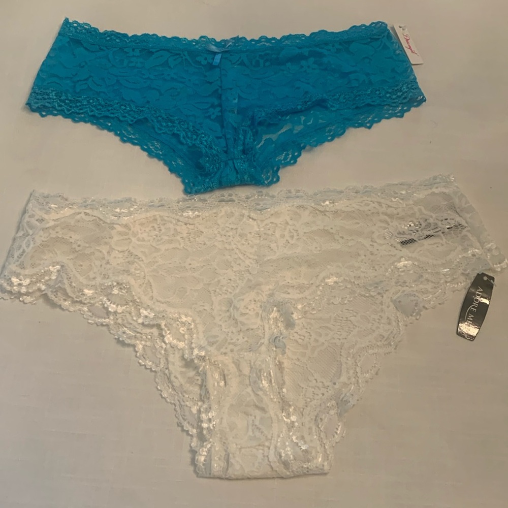 2 Pair of Lace Panties. Blue is M, White is L. New with Tags.